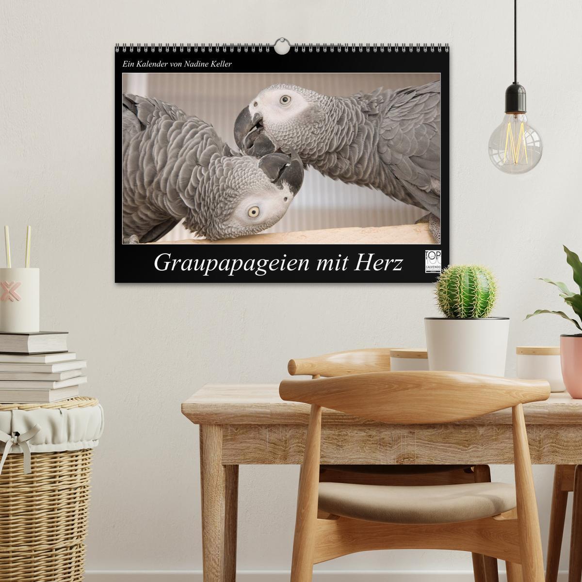 Bild: 9783435686995 | Graupapageien mit Herz (Wandkalender 2025 DIN A3 quer), CALVENDO...