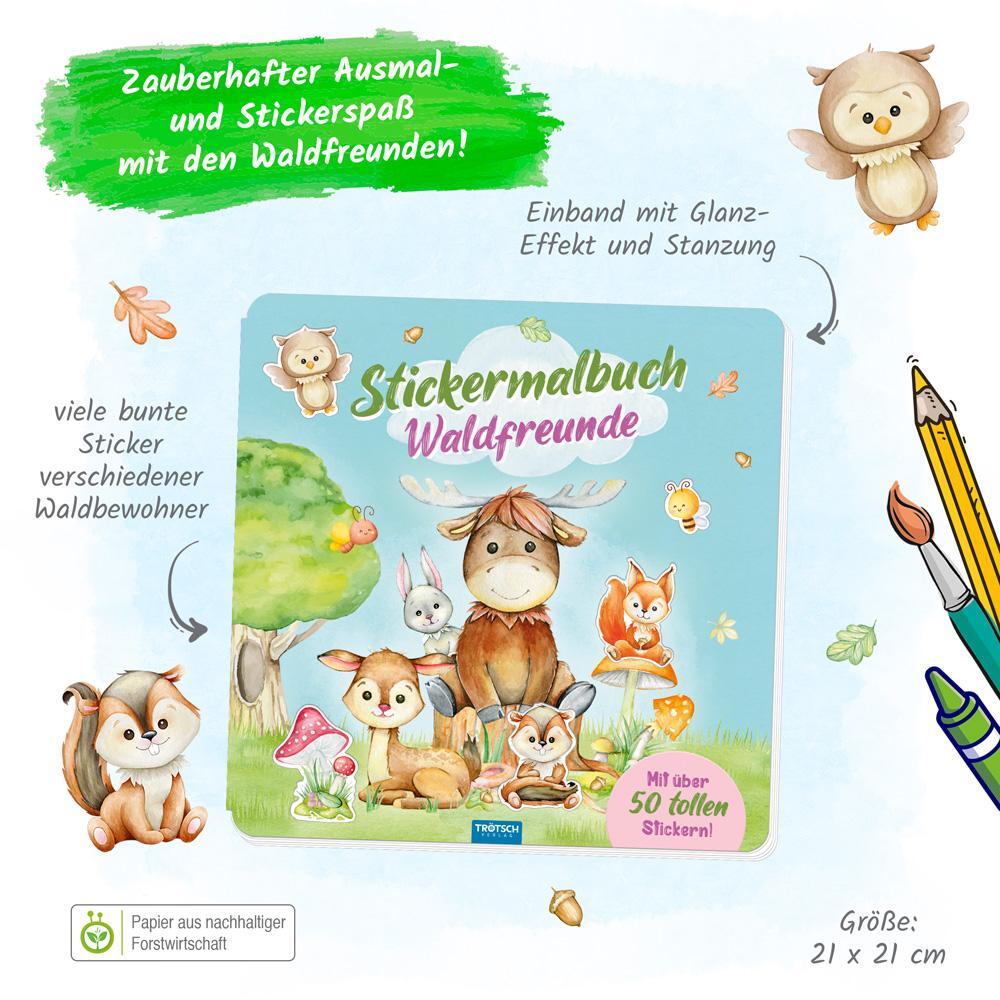 Bild: 9783965528956 | Trötsch Malbuch Stickermalbuch Waldfreunde | Stickermalbuch Malbuch