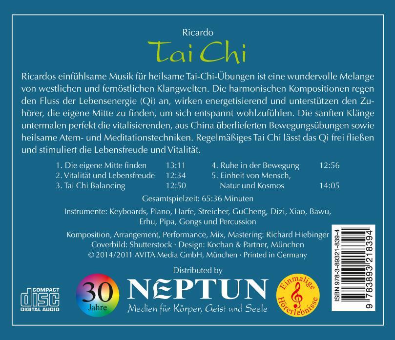 Rückseite: 9783893218394 | Tai Chi | Traumhafte Entspannungsmusik | Ricardo | Audio-CD | 65 Min.