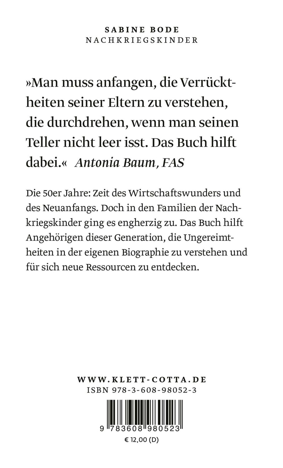 Rückseite: 9783608980523 | Nachkriegskinder | Die 1950er Jahrgänge und ihre Soldatenväter | Bode