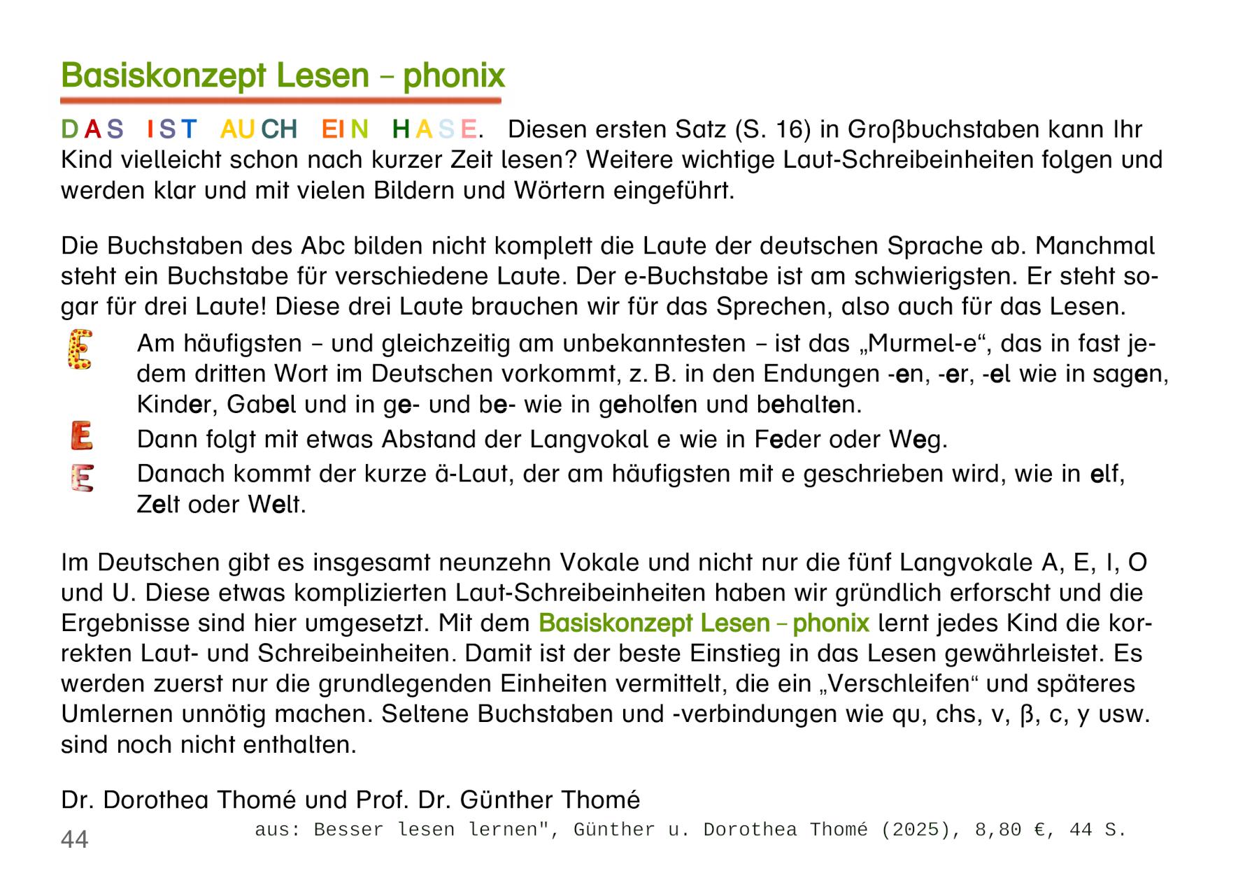 Bild: 9783942122504 | Besser lesen lernen | Günther Thomé (u. a.) | Taschenbuch | 44 S.