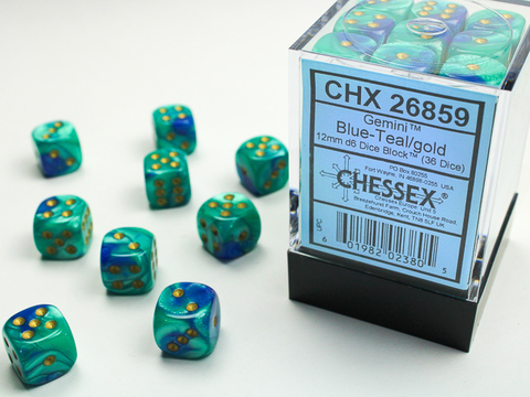 Cover: 601982023805 | Gemini® 12mm d6 Blue-Teal/gold Dice Block™ (36 dice) | deutsch