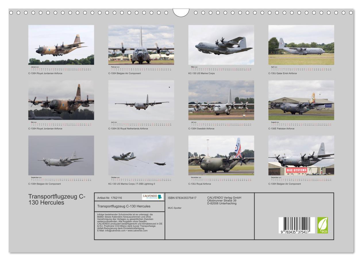 Bild: 9783435375417 | Transportflugzeug C-130 Hercules (Wandkalender 2025 DIN A3 quer),...