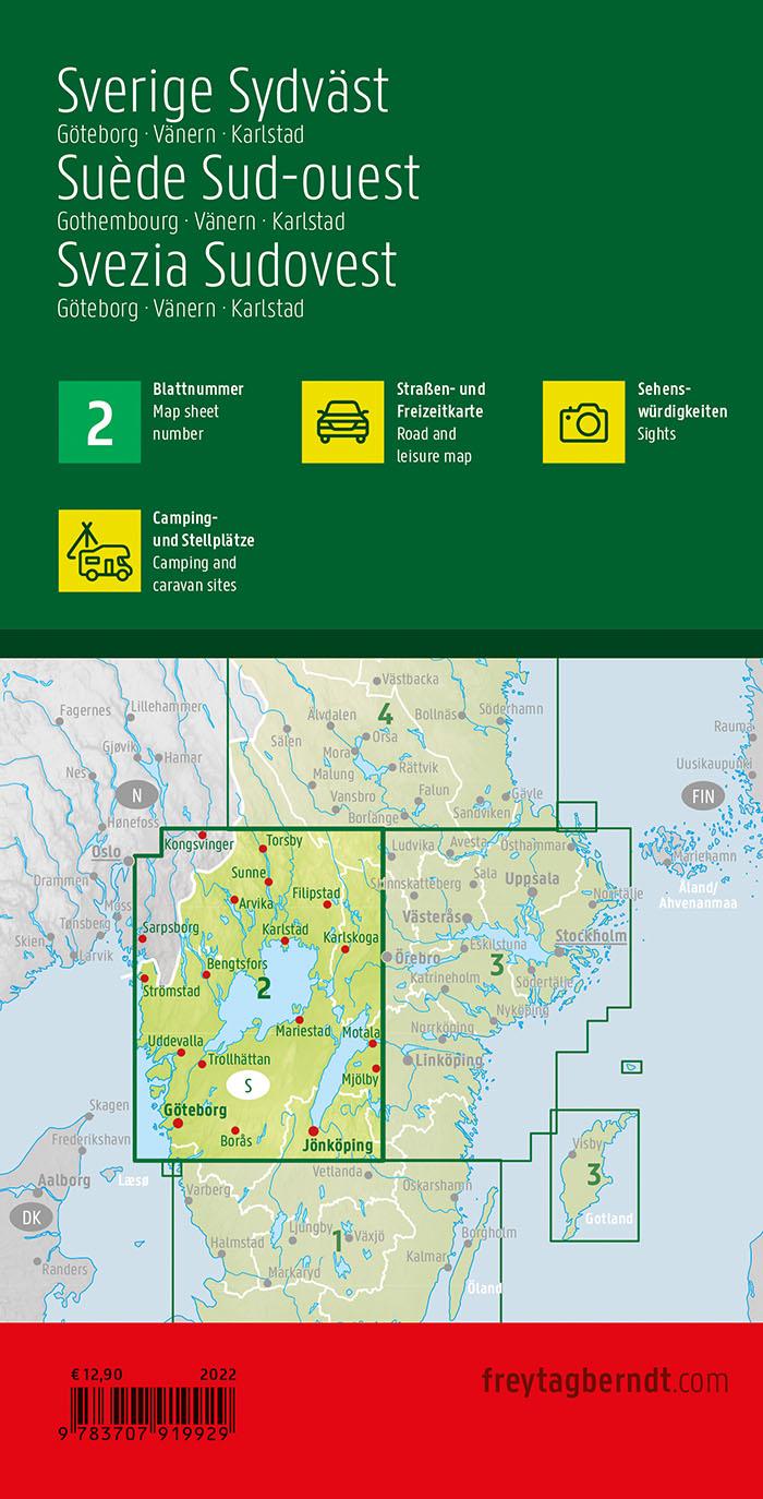 Rückseite: 9783707919929 | Schweden Südwest, Straßen- und Freizeitkarte 1:250.000, freytag &amp;...