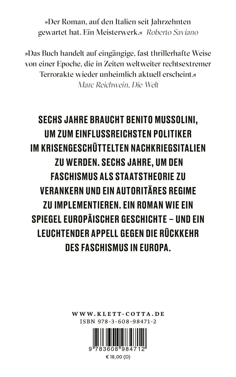 Rückseite: 9783608984712 | M. Der Sohn des Jahrhunderts | Roman | Antonio Scurati | Taschenbuch