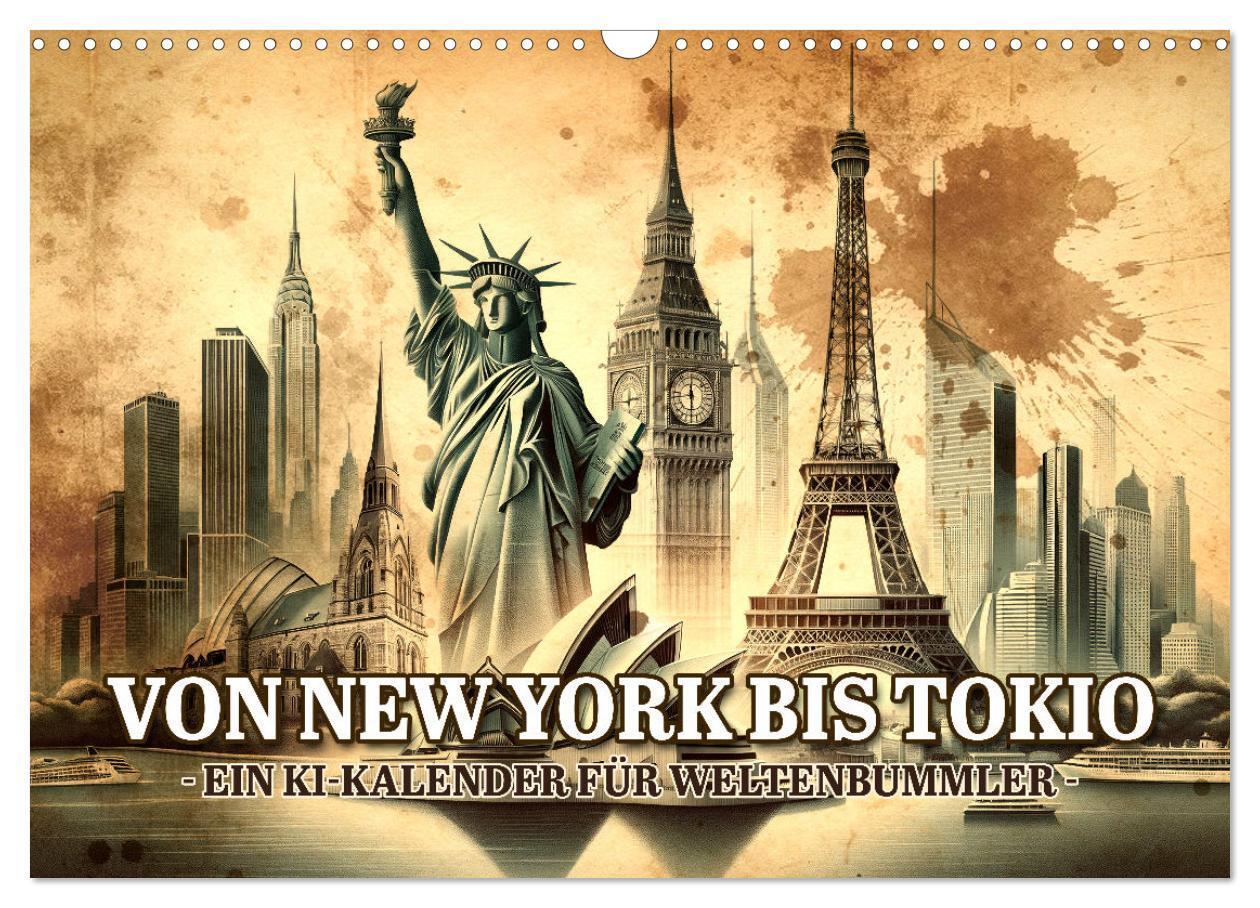 Cover: 9783383793356 | Von New York bis Tokio - Ein KI-Kalender für Weltenbummler...