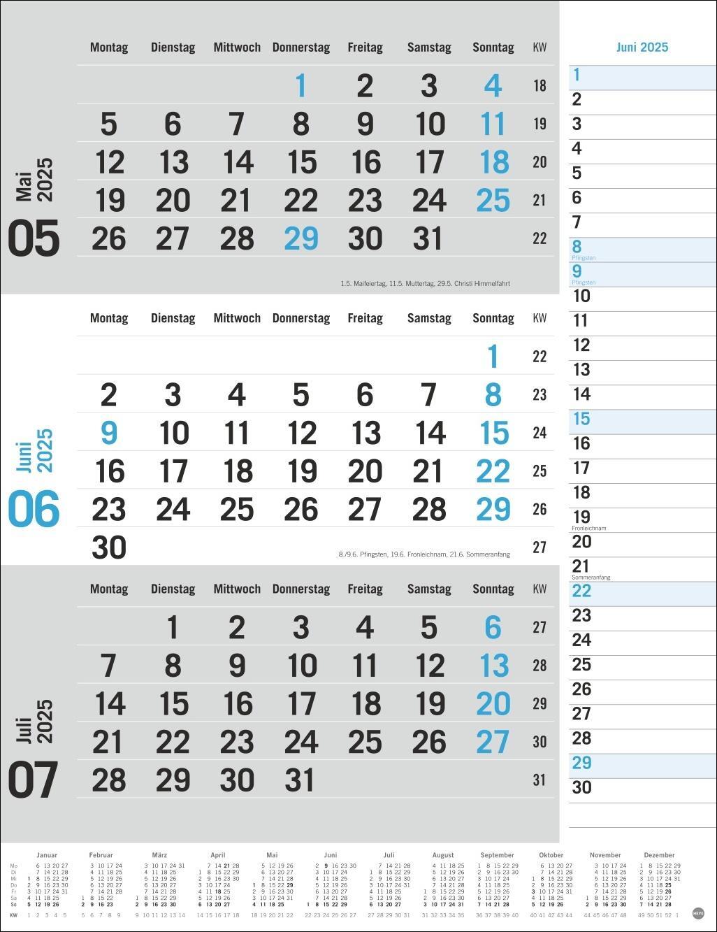 Bild: 9783756406630 | 3-Monats-Planer, blau 2025 | Heye | Kalender | Bürokalender Heye