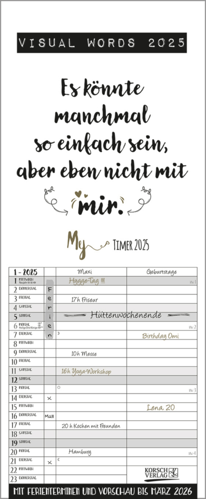 Cover: 9783731877141 | My Timer Visual Words 2025 | Korsch Verlag | Kalender | Spiralbindung