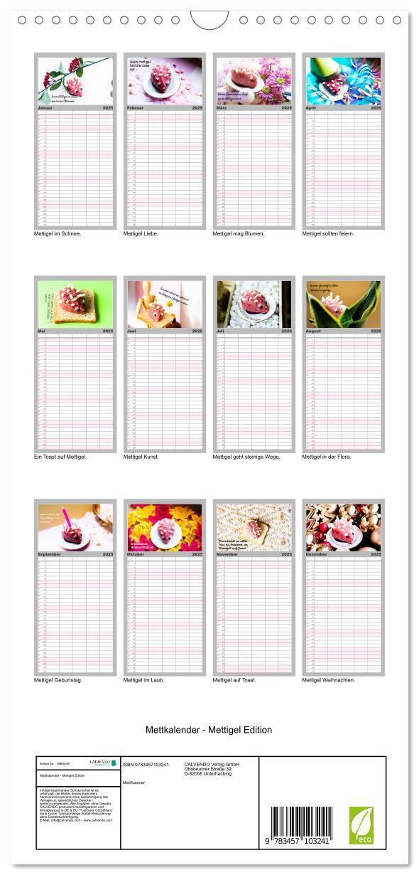 Bild: 9783457103241 | Familienplaner 2025 - Mettkalender - Mettigel Edition mit 5 Spalten...