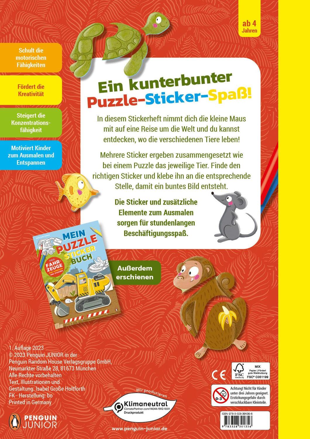 Bild: 9783328301356 | Mein bunter Puzzle-Sticker-Spaß - Tiere | Isabel Große Holtforth