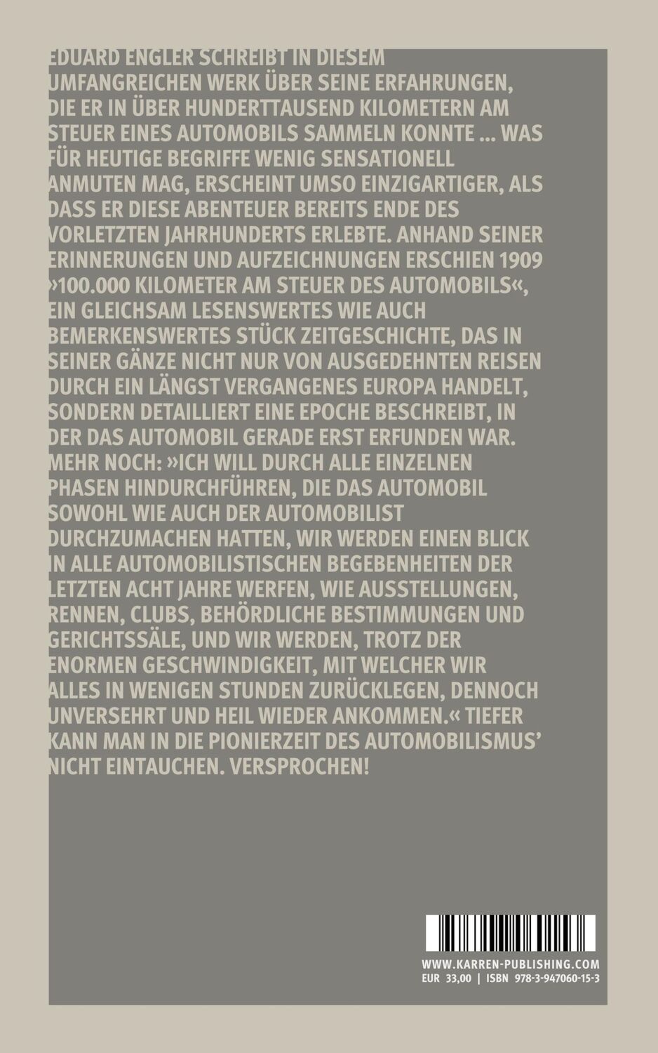 Rückseite: 9783947060153 | Hunderttausend Kilometer am Steuer des Automobils | Eduard Engler