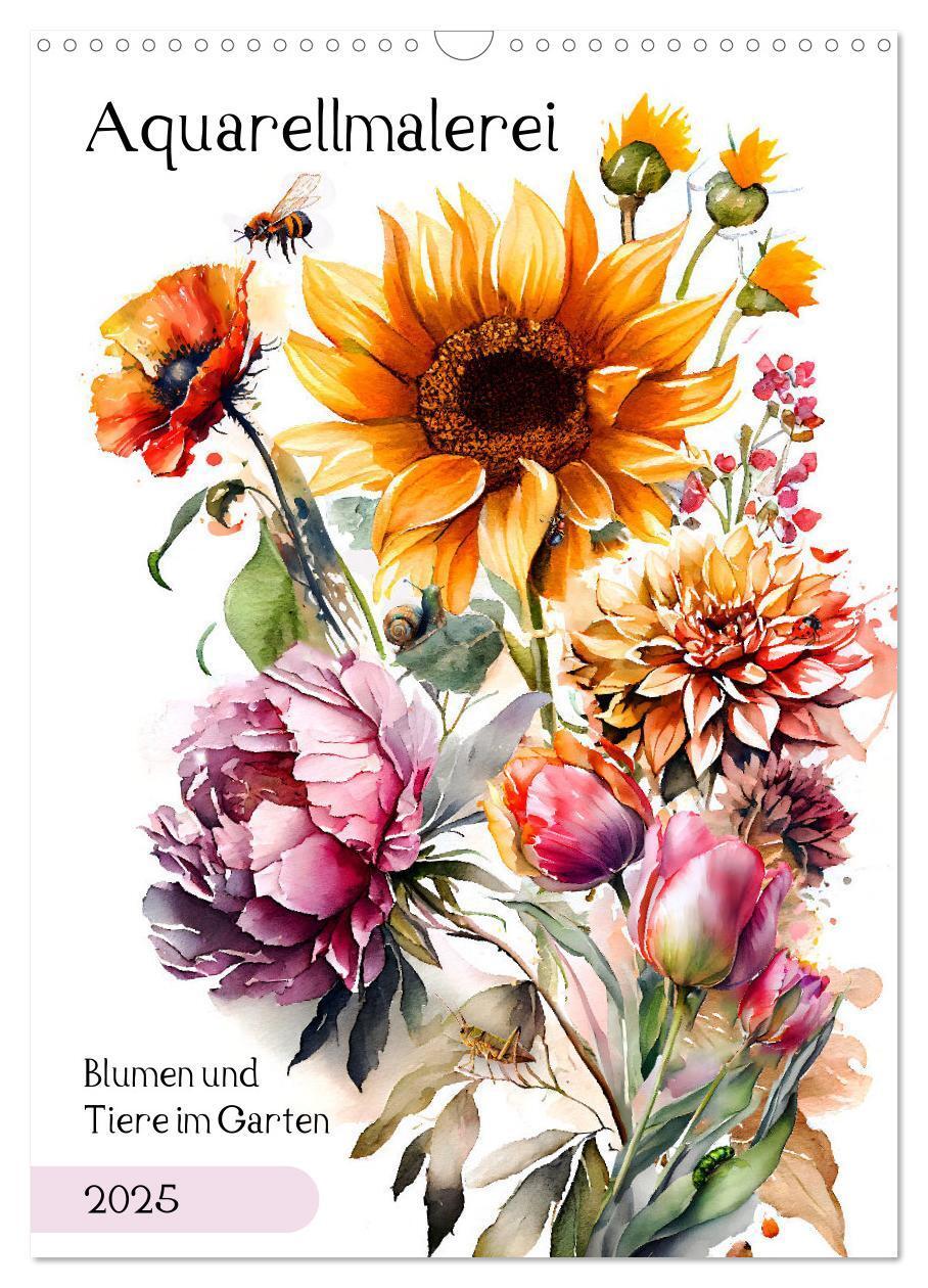 Cover: 9783435883189 | Aquarellmalerei - Blumen und Tiere im Garten (Wandkalender 2025 DIN...