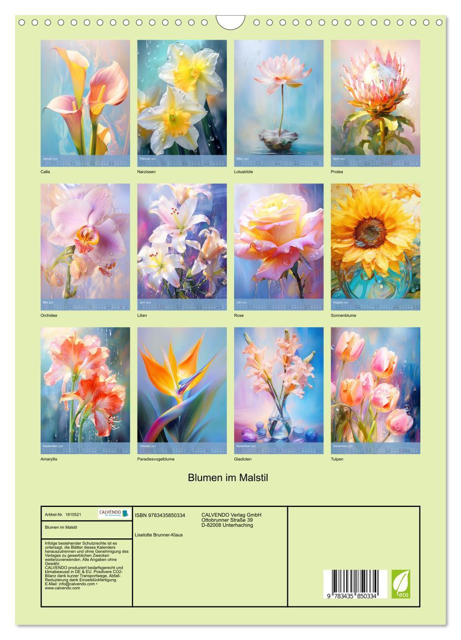 Bild: 9783435850334 | Blumen im Malstil (Wandkalender 2025 DIN A3 hoch), CALVENDO...