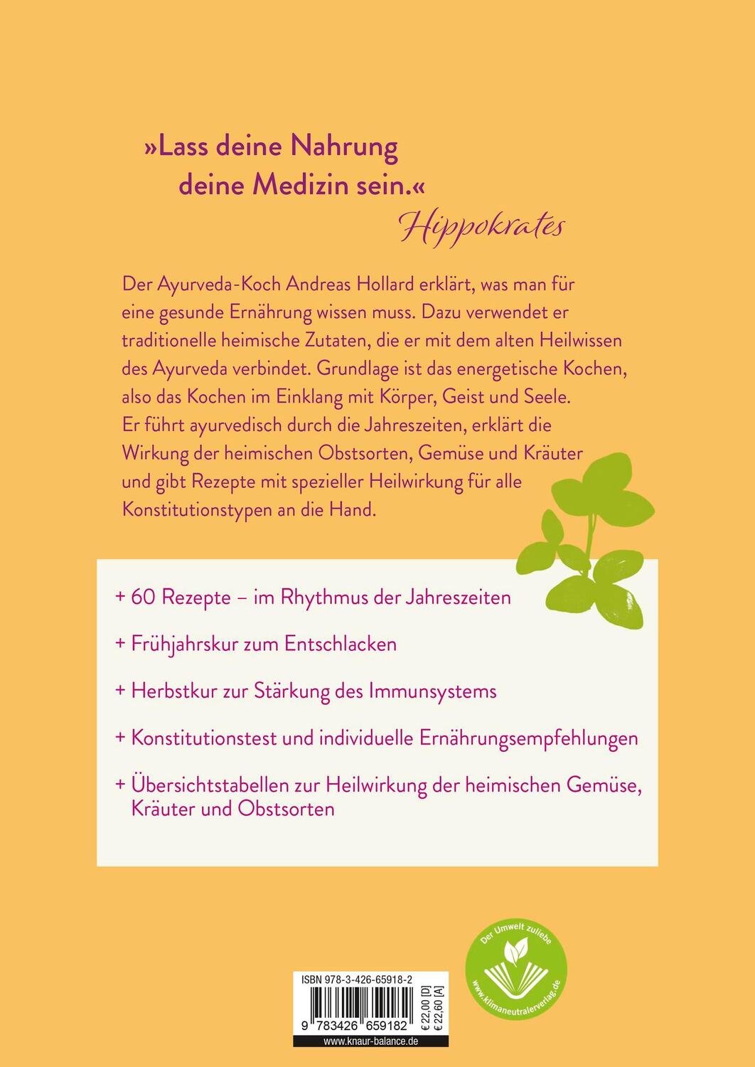 Rückseite: 9783426659182 | Ayurveda für zuhause | Andreas Hollard | Taschenbuch | 256 S. | 2023