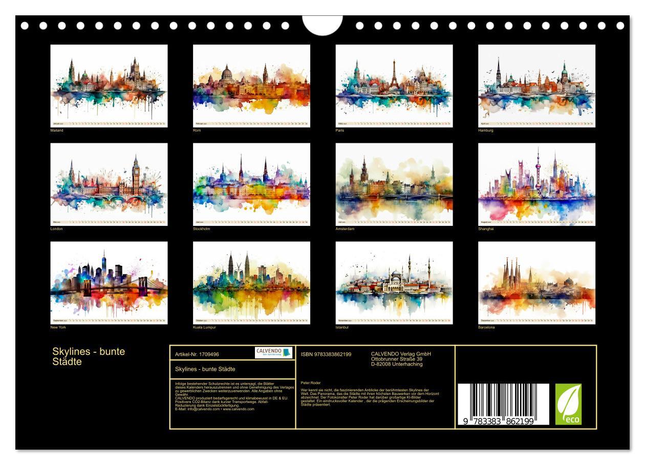 Bild: 9783383862199 | Skylines - bunte Städte (Wandkalender 2025 DIN A4 quer), CALVENDO...