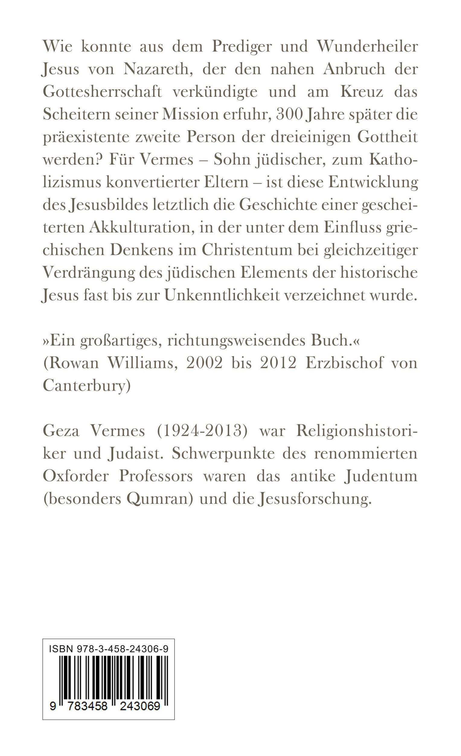 Rückseite: 9783458243069 | Vom Jesus der Geschichte zum Christus des Dogmas | Geza Vermes | Buch