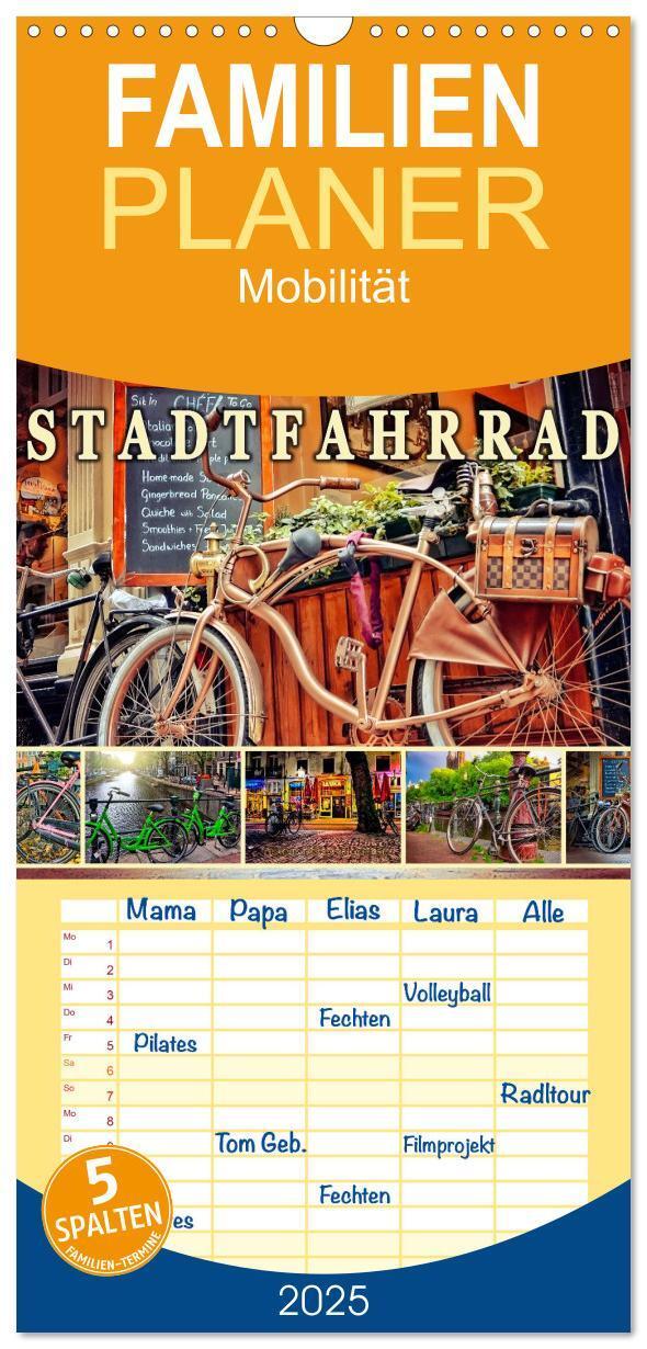 Cover: 9783457116289 | Familienplaner 2025 - Stadtfahrrad mit 5 Spalten (Wandkalender, 21...