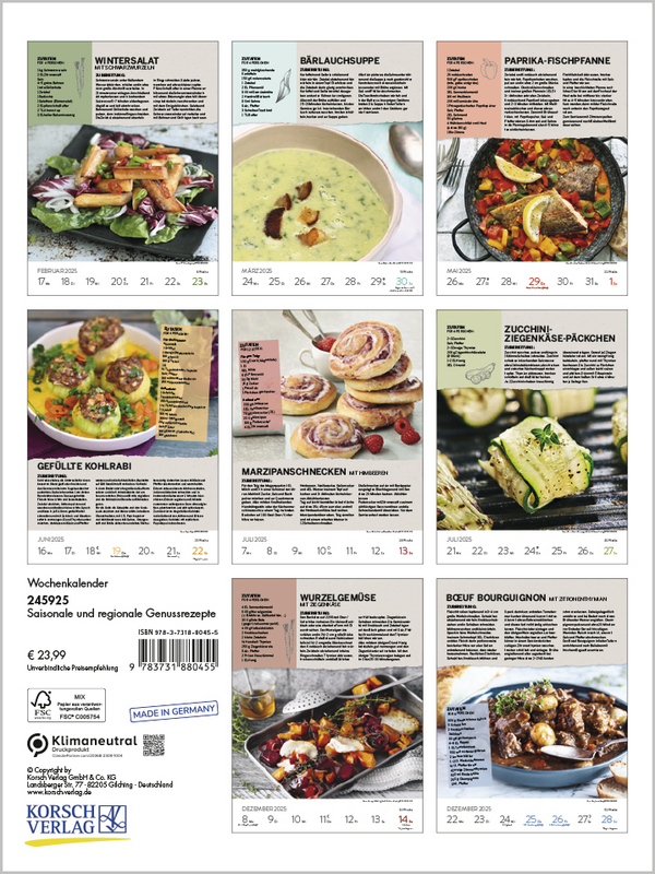 Bild: 9783731880455 | Saisonale und regionale Genussrezepte 2025 | Korsch Verlag | Kalender