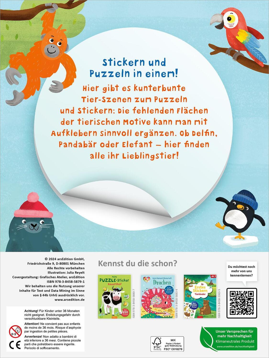 Rückseite: 9783845858791 | Meine Puzzle-Sticker - Lieblingstiere | Über 200 Sticker | Reyelt