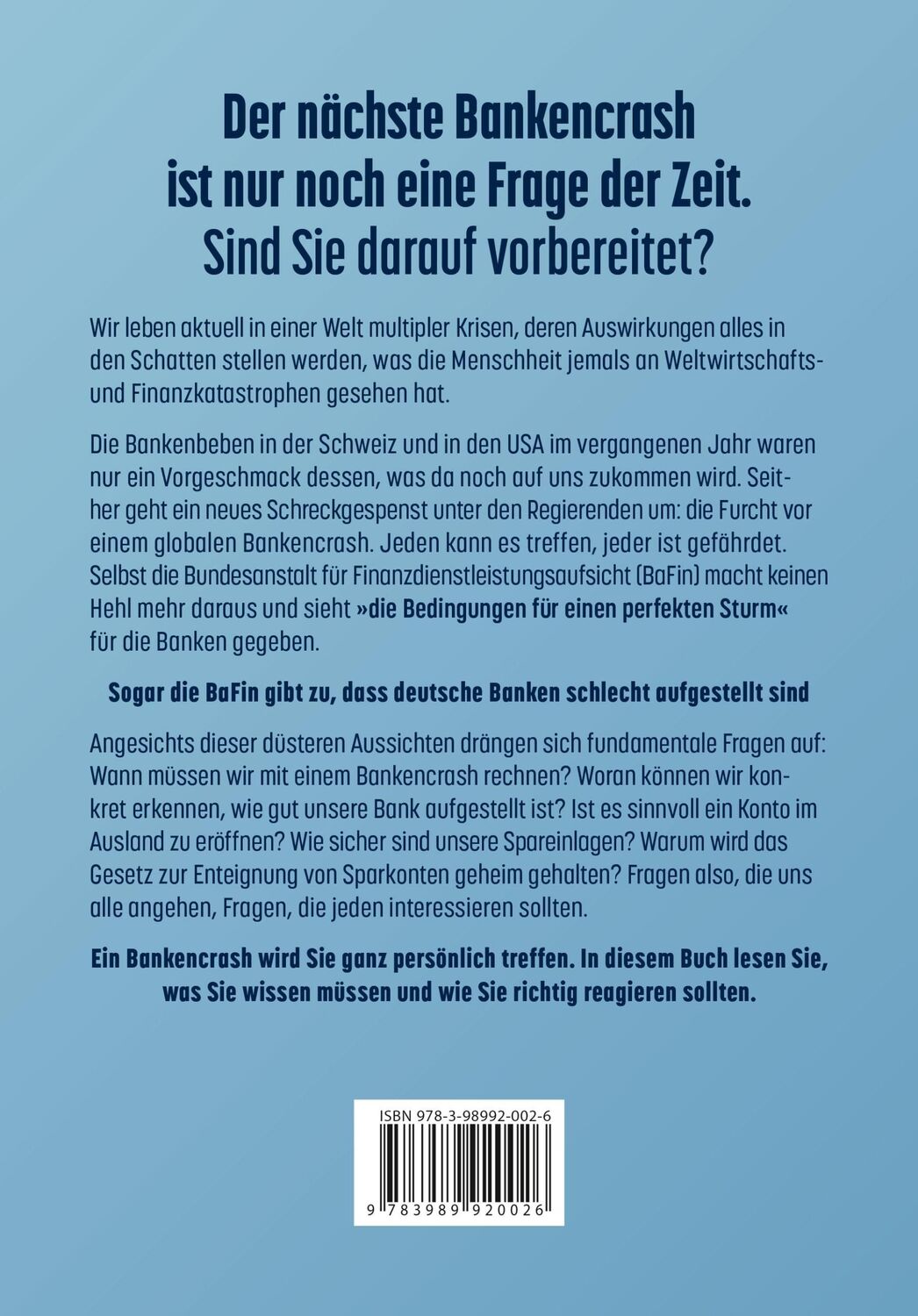 Rückseite: 9783989920026 | Der kommende Bankencrash und wie Sie sich davor schützen können | Buch