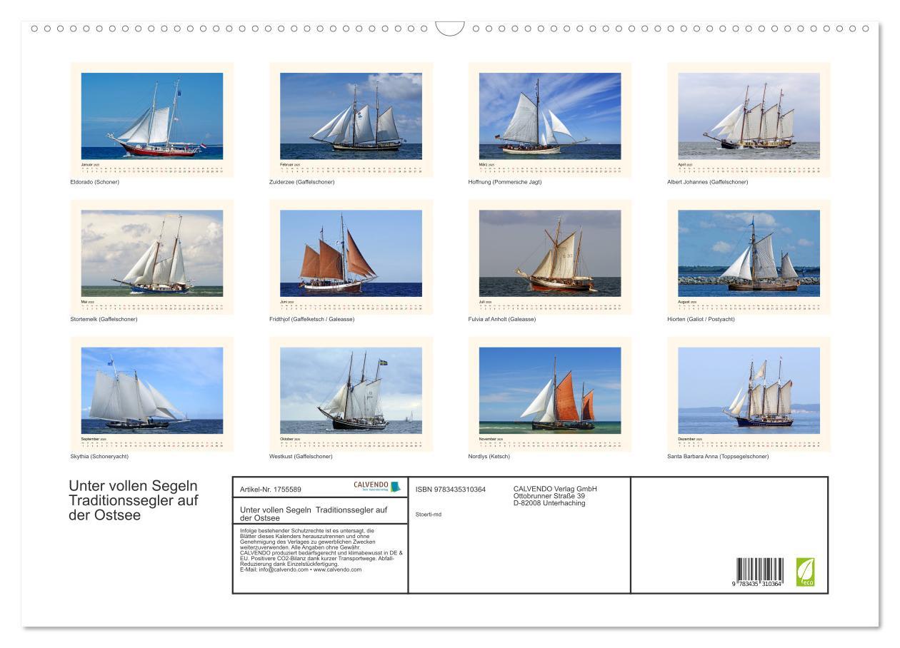 Bild: 9783435310364 | Unter vollen Segeln Traditionssegler auf der Ostsee (Wandkalender...