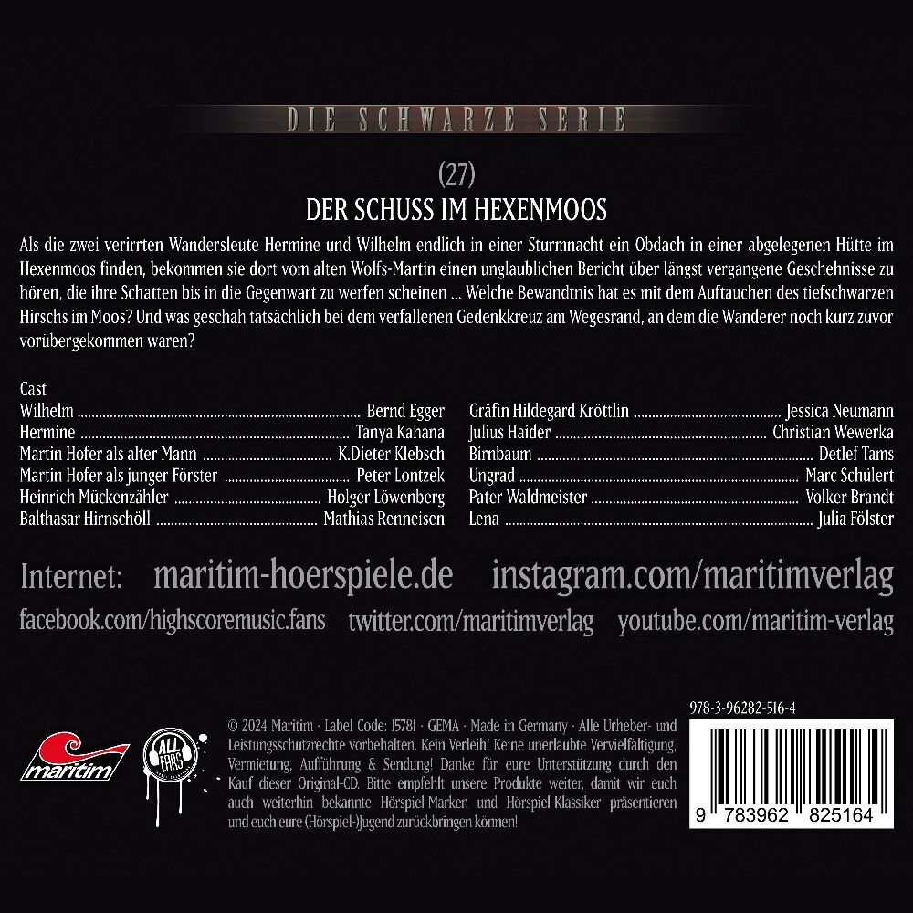 Bild: 9783962825164 | Die Schwarze Serie - Der Schuss im Hexenmoos, 1 Audio-CD | Audio-CD