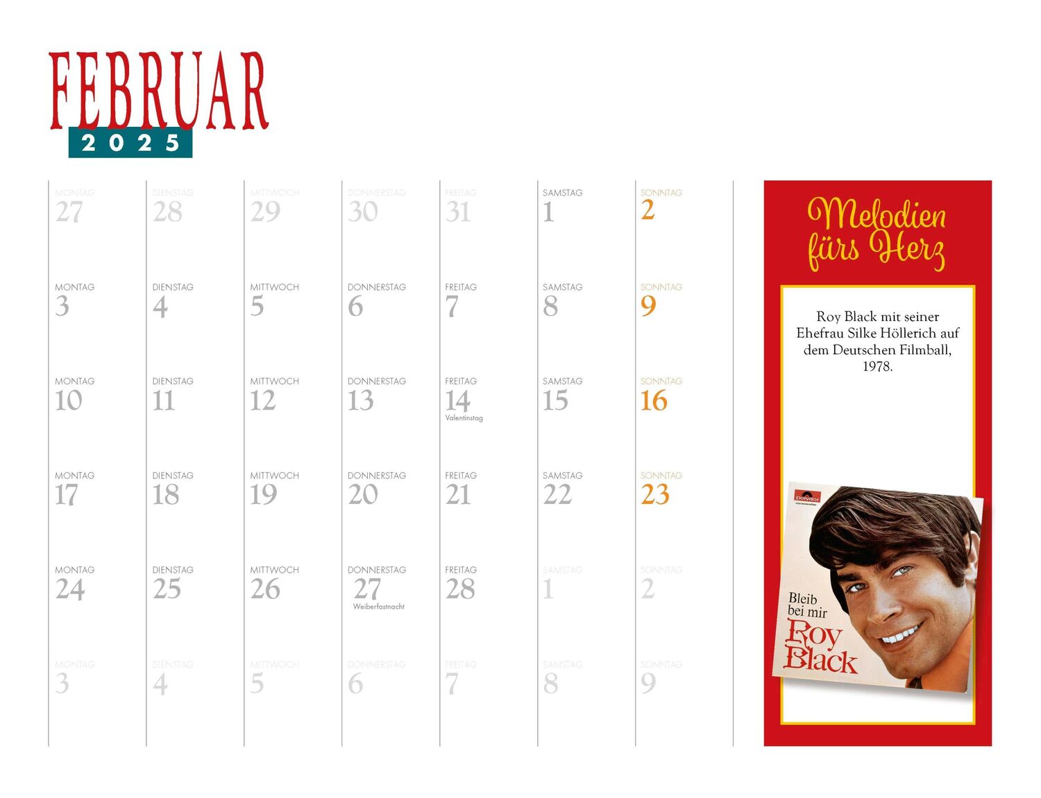 Bild: 9783966648530 | Roy Black Kalender 2025 | Melodien fürs Herz | Kalender | 14 S. | 2025