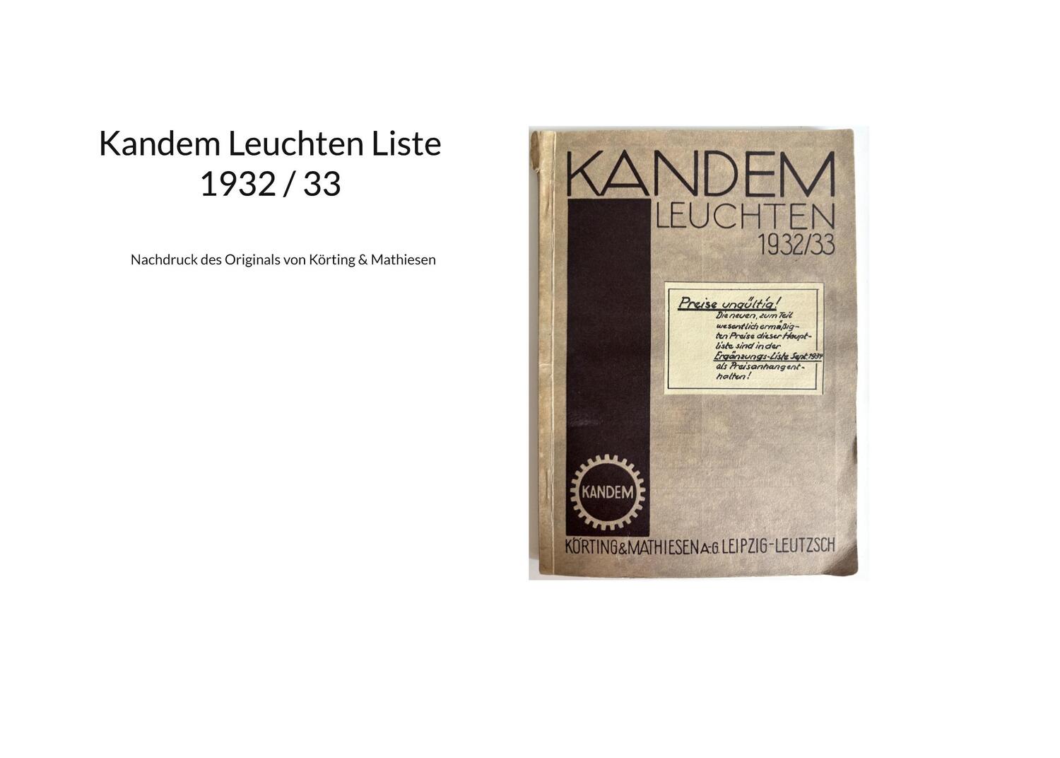 Cover: 9783759729446 | Kandem Leuchten Liste 1932 / 33 | Jörg Bredendieck | Taschenbuch