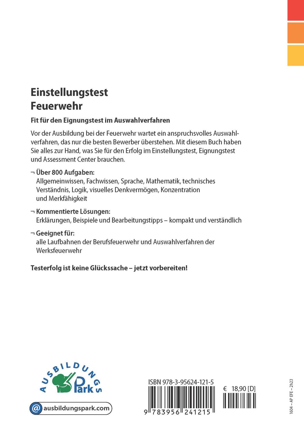 Rückseite: 9783956241215 | Einstellungstest Feuerwehr | Kurt Guth (u. a.) | Taschenbuch | 314 S.