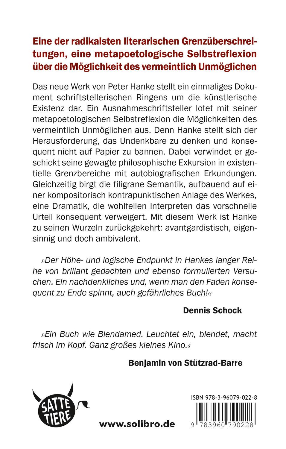 Rückseite: 9783960790228 | Versuch über das Nichtschreiben | Peter Hanke | Buch | 96 S. | Deutsch