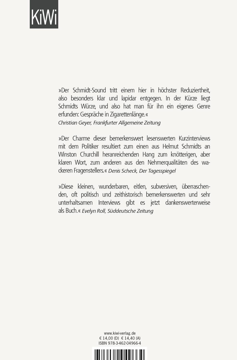 Rückseite: 9783462049664 | Auf eine Zigarette mit Helmut Schmidt | Helmut Schmidt (u. a.) | Buch