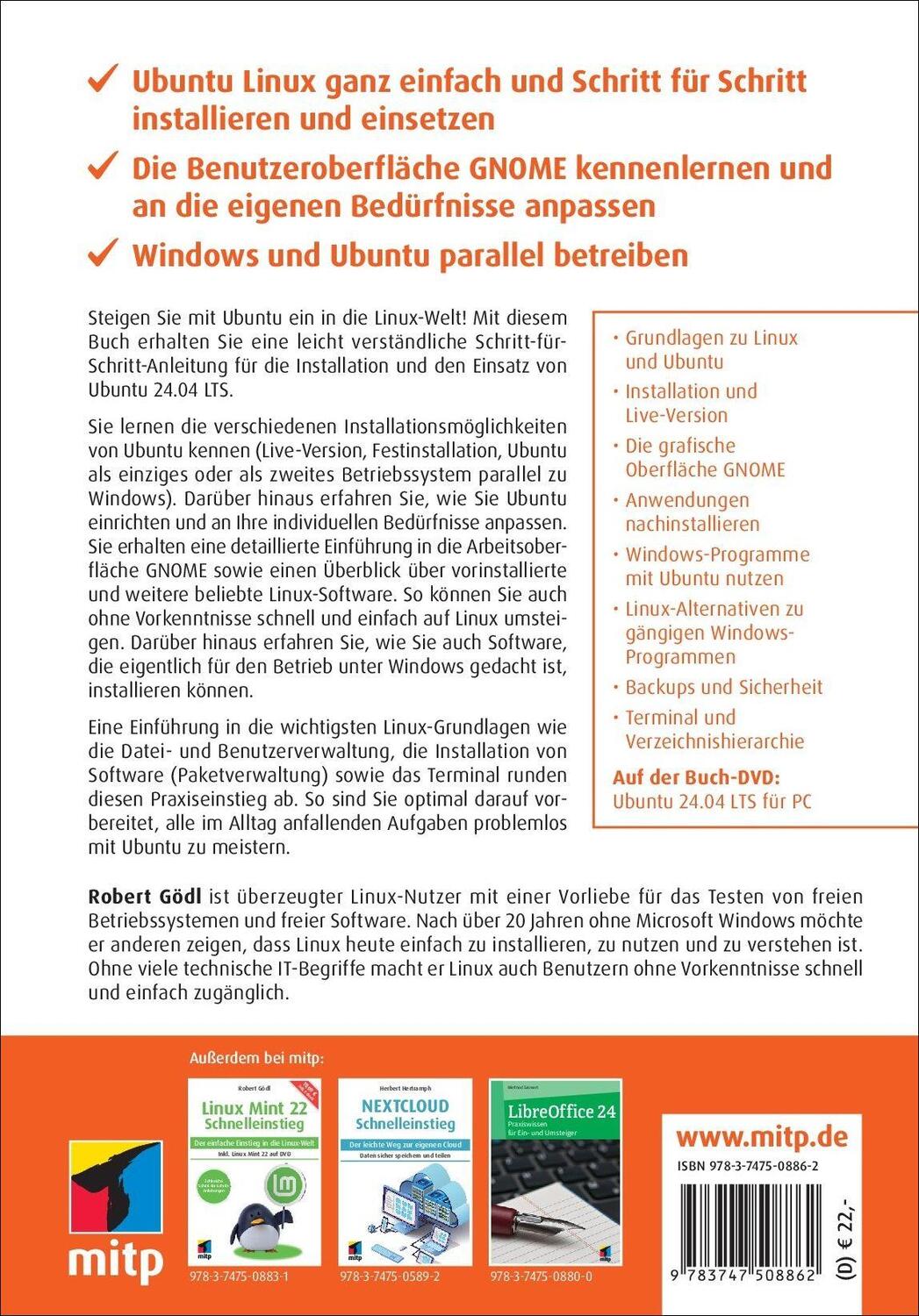 Rückseite: 9783747508862 | Ubuntu 24.04 LTS Schnelleinstieg | Robert Gödl | Taschenbuch | 184 S.