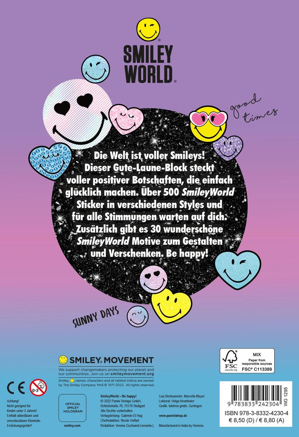 Rückseite: 9783833242304 | SmileyWorld: Be happy! | Sticker- und Malblock | Panini | Taschenbuch