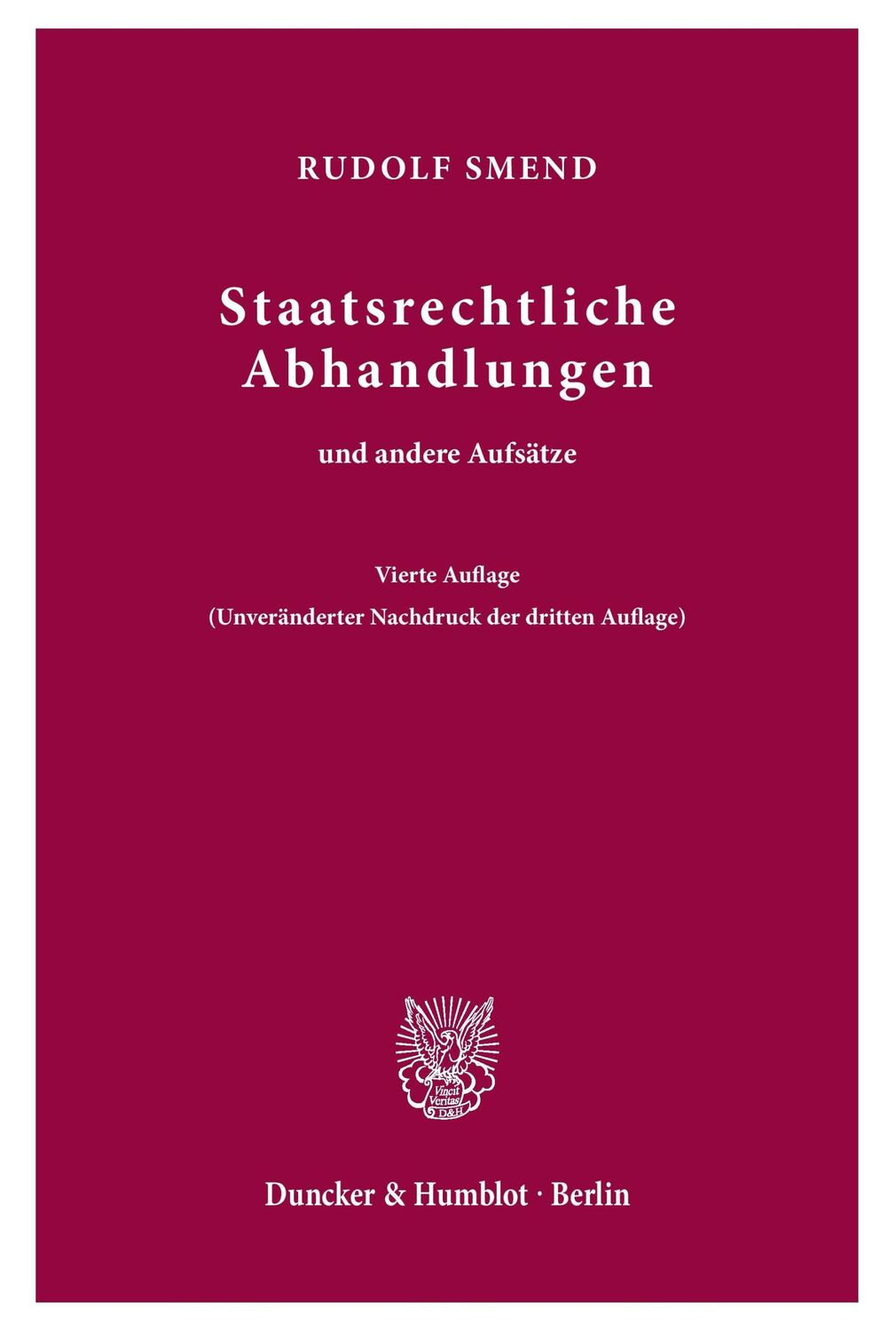 Cover: 9783428080809 | Staatsrechtliche Abhandlungen | und andere Aufsätze. | Rudolf Smend