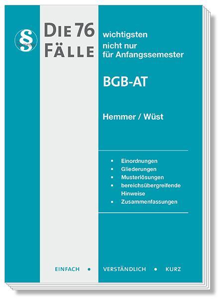 Cover: 9783968382975 | Die 76 wichtigsten Fälle BGB AT | nicht nur für Anfangssemester | Buch