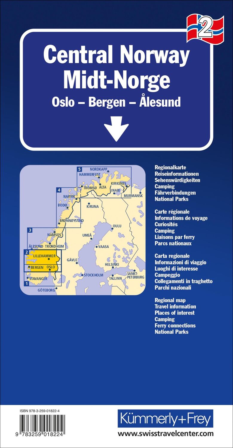 Rückseite: 9783259018224 | Kümmerly+Frey Regional-Strassenkarte 2 Mittel-Norwegen 1:335.000 | AG