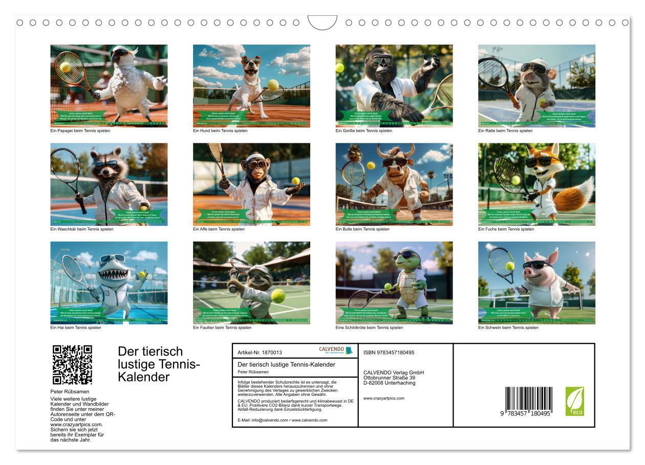 Bild: 9783457180495 | Der tierisch lustige Tennis-Kalender (Wandkalender 2025 DIN A3...