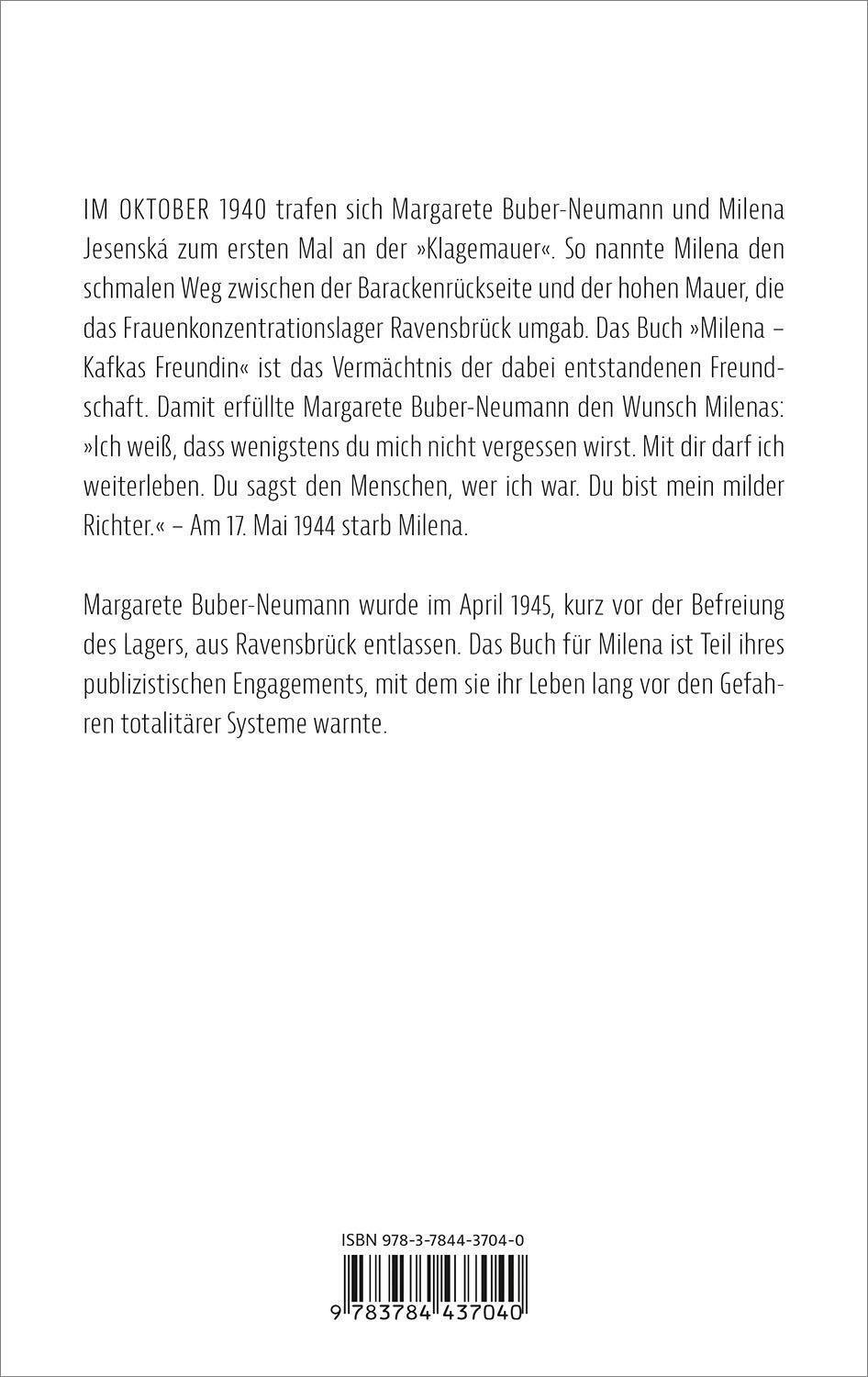 Bild: 9783784437040 | Milena | Kafkas Freundin | Margarete Buber-Neumann | Taschenbuch