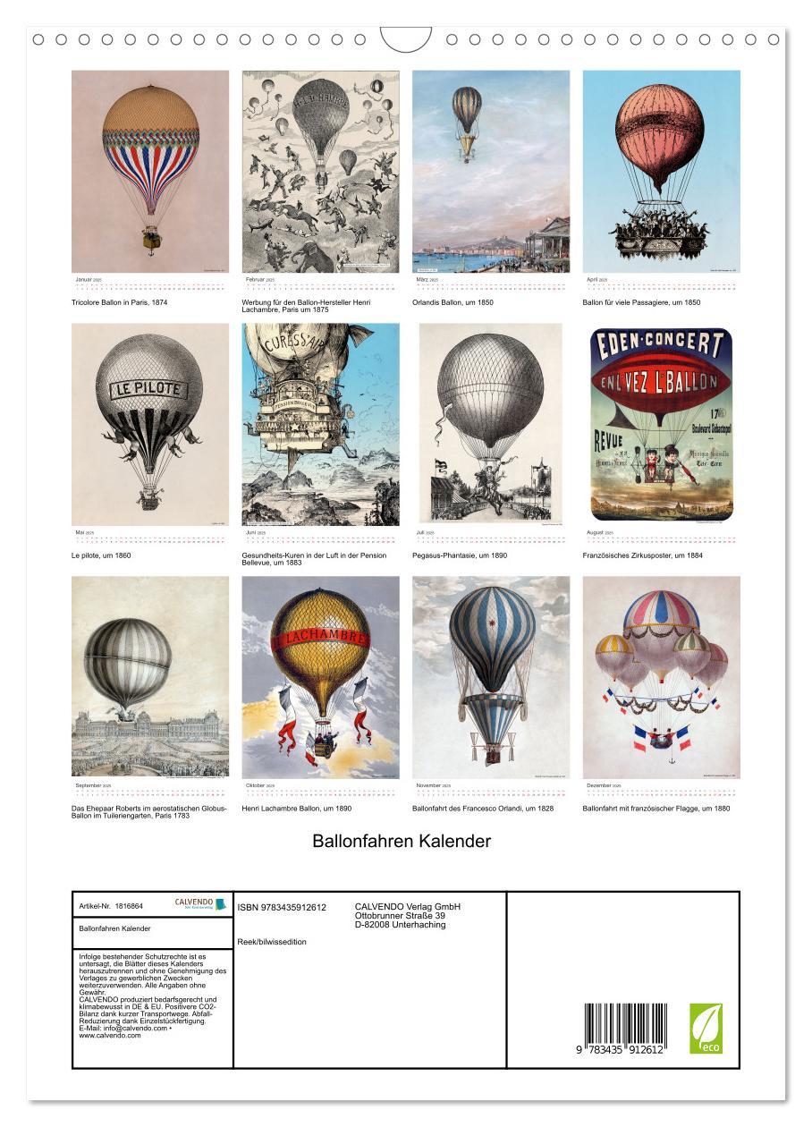 Bild: 9783435912612 | Ballonfahren Kalender (Wandkalender 2025 DIN A3 hoch), CALVENDO...