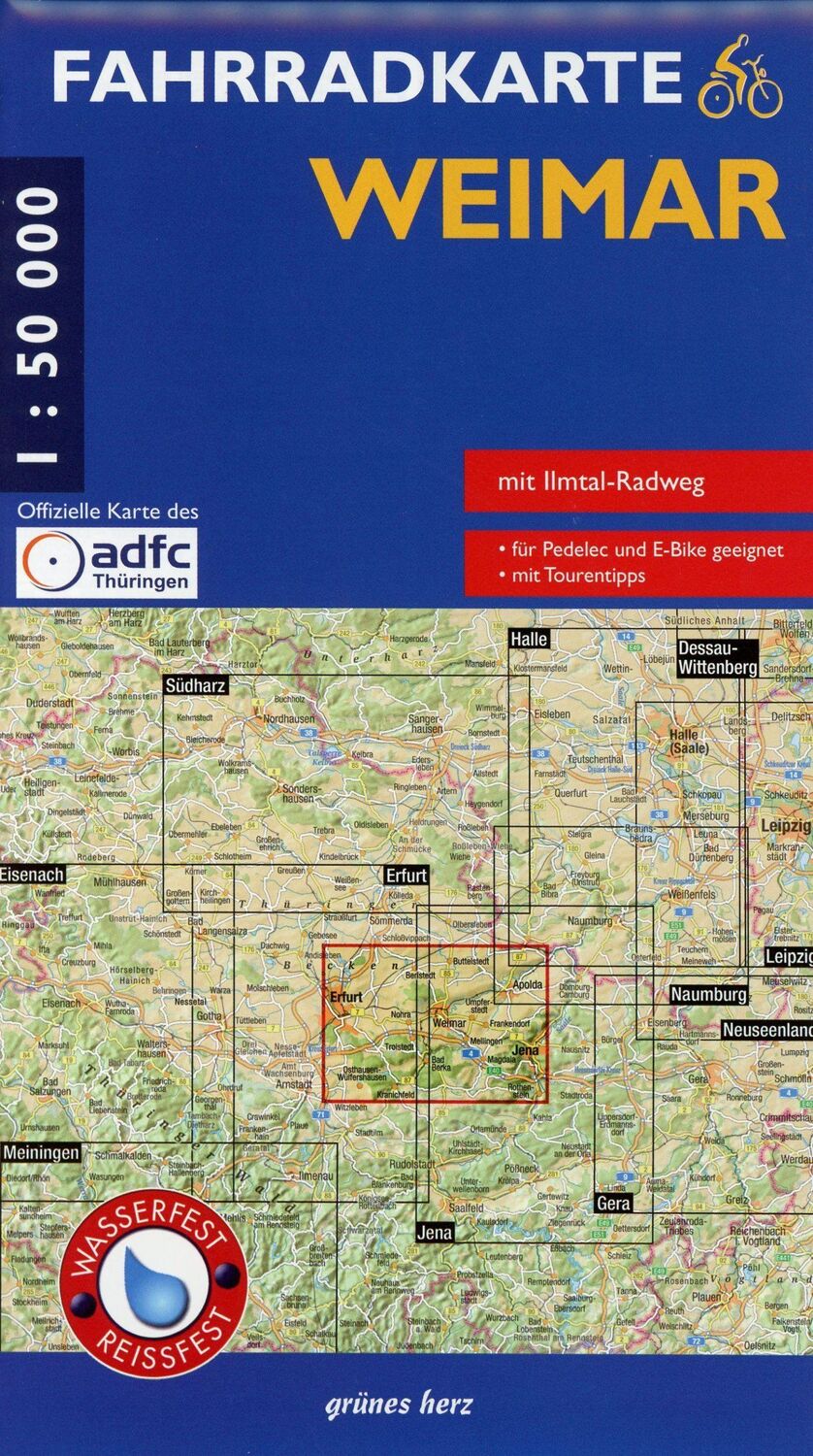 Cover: 9783866362628 | Fahrradkarte Weimar 1 : 50 000 | (Land-)Karte | Karte (gefaltet) - GFZ