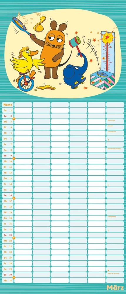 Bild: 4250809653105 | DUMONT - Die Maus 2025 Mega-Familienplaner, 30x70cm, Kalender mit 6...