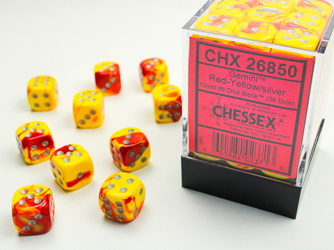 Cover: 601982023713 | Gemini® 12mm d6 Red-Yellow/silver Dice Block™ (36 dice) | deutsch