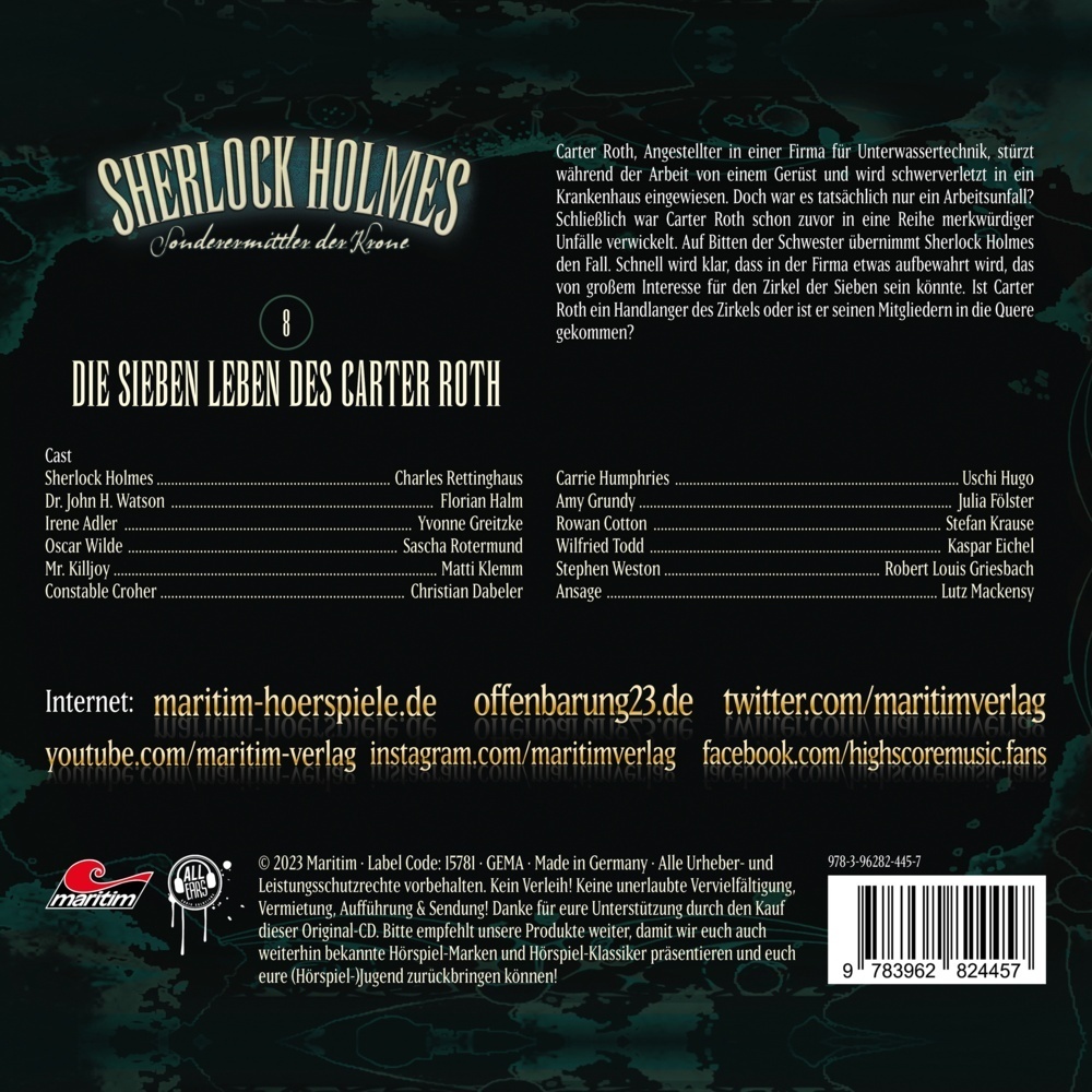 Bild: 9783962824457 | Sherlock Holmes - Die sieben Leben des Carter Roth. Tl.8, 1 Audio-CD