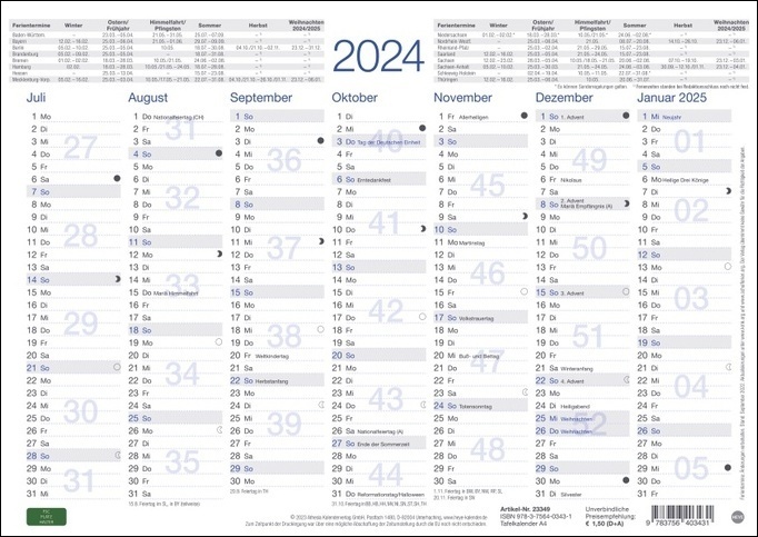 Bild: 9783756403431 | Tafelkalender A4 2024 | Kalender | Loseblatt-Ausgabe | Deutsch | 2024