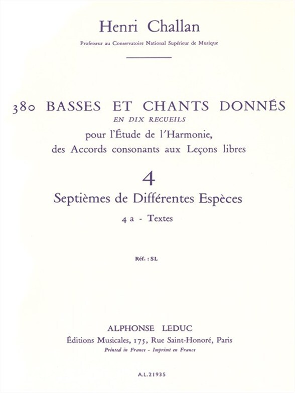 Cover: 9790046219351 | 380 basses et chants donnés vol.4a Septièmes de Différentes Espèces...