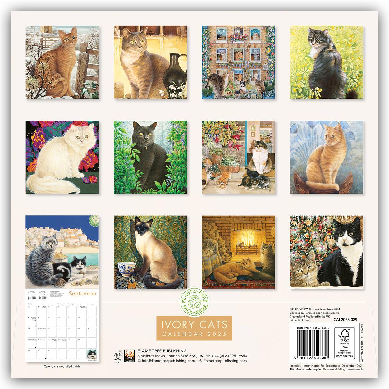 Rückseite: 9781835620380 | Ivory Cats by Lesley Anne Ivory Wall Calendar 2025 (Art Calendar)