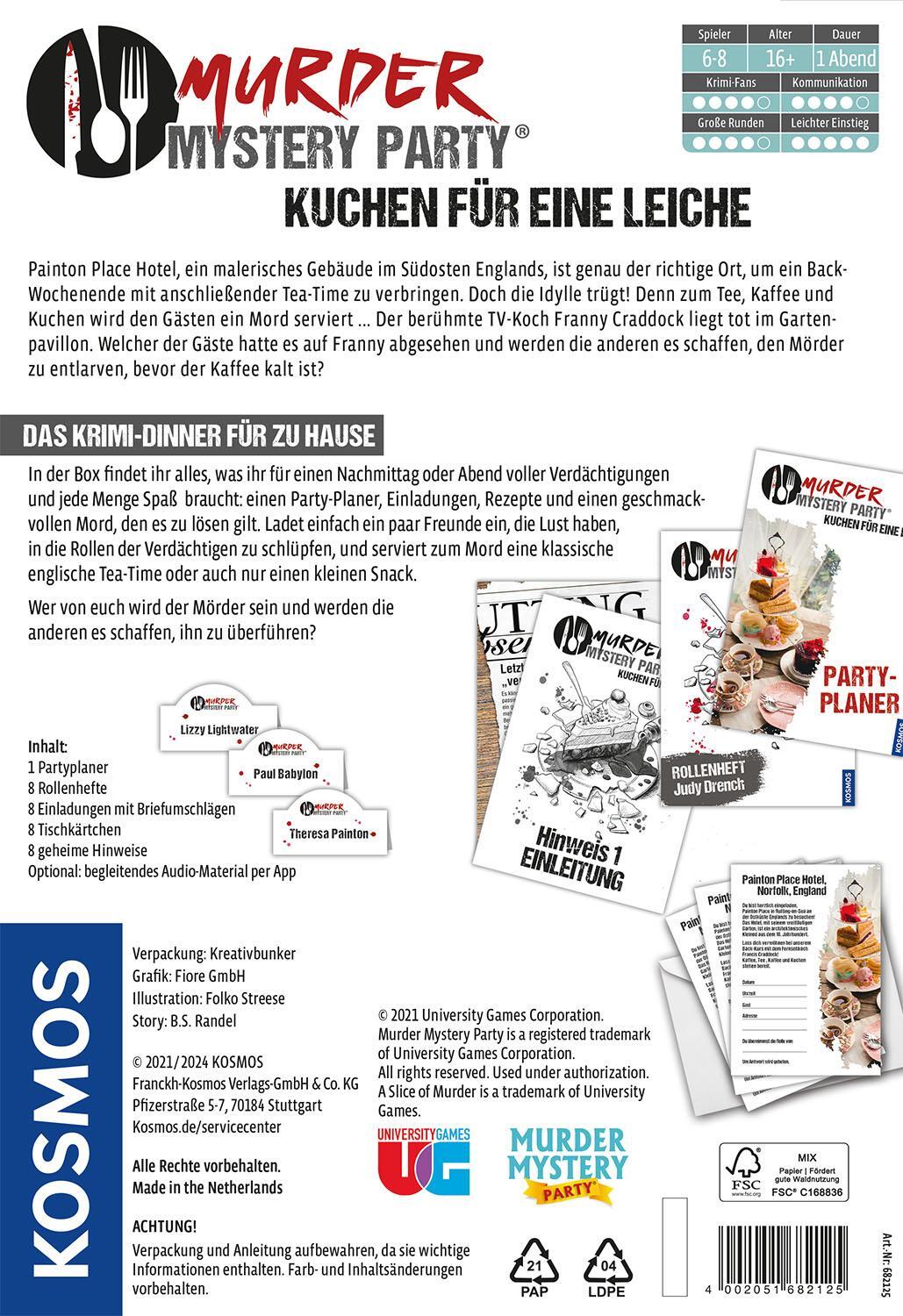 Rückseite: 4002051682125 | Murder Mystery Party - Kuchen für eine Leiche | Spiel | Brettspiel