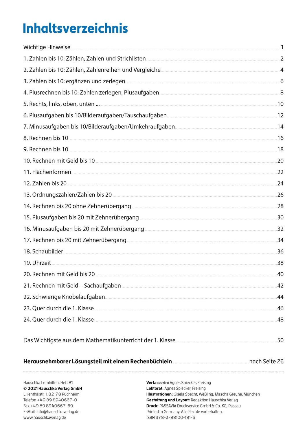 Bild: 9783881001816 | Tests in Mathe - Lernzielkontrollen 1. Klasse, A4- Heft | Spiecker