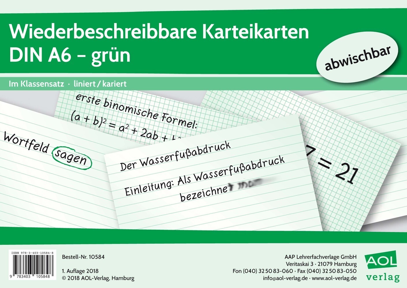 Cover: 9783403105848 | Wiederbeschreibbare Karteikarten DIN A6 - grün | Box | 2018 | Scolix