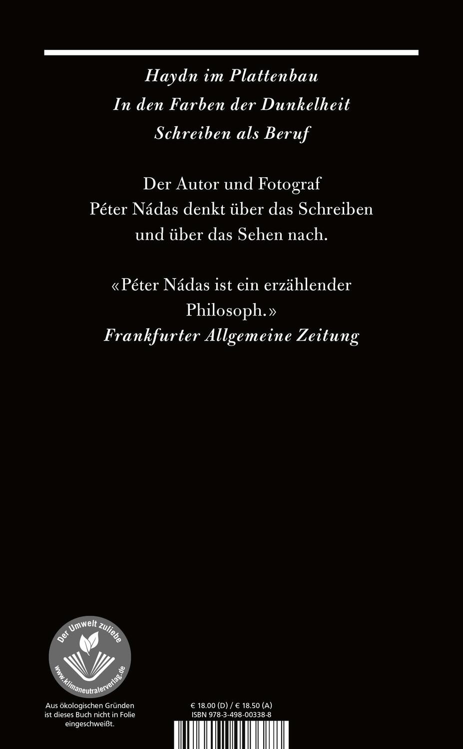 Rückseite: 9783498003388 | Schreiben als Beruf | Péter Nádas | Buch | Deutsch | 2022 | Rowohlt